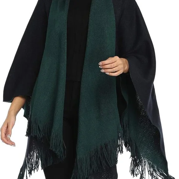 Women's Color Block Shawl Wrap Plus Size Cardigan Poncho Cape Open Front Long Wi - Picture 7 of 7